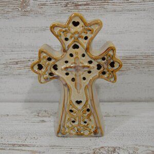 Ceramic Cross Brown & Tan Glazed